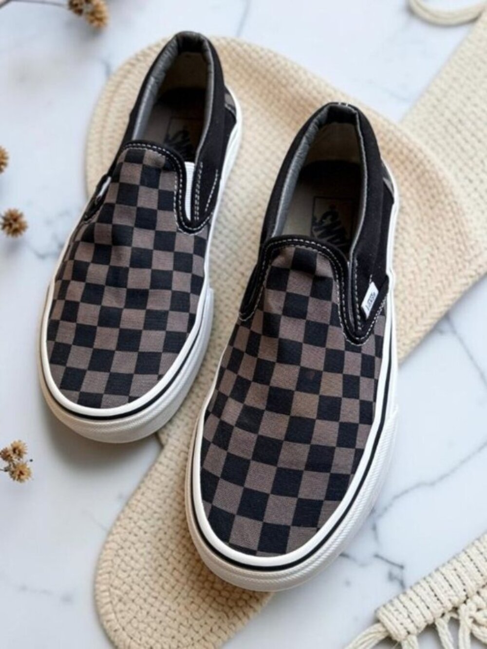 Vans Classic Checkered Slip On Sneakers Men's 6.5 Women's 8 Black Gray